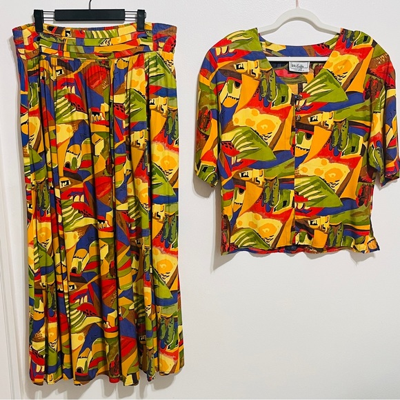 Laura Kieffer Dresses & Skirts - Laura Kieffer 2pc Maxi Skirt Set Sz 10 Wearable Art Multicolor Vintage